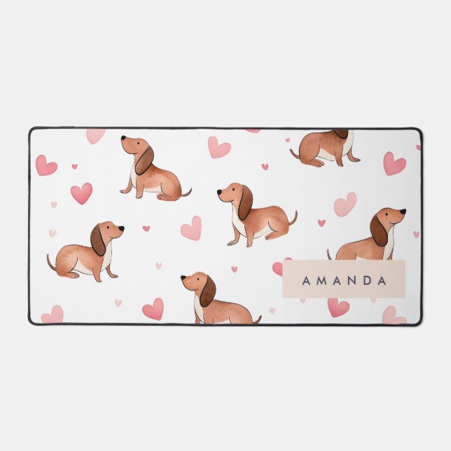 Monogram Personalized Cute Dachshund Dog Desk Mat (Front)