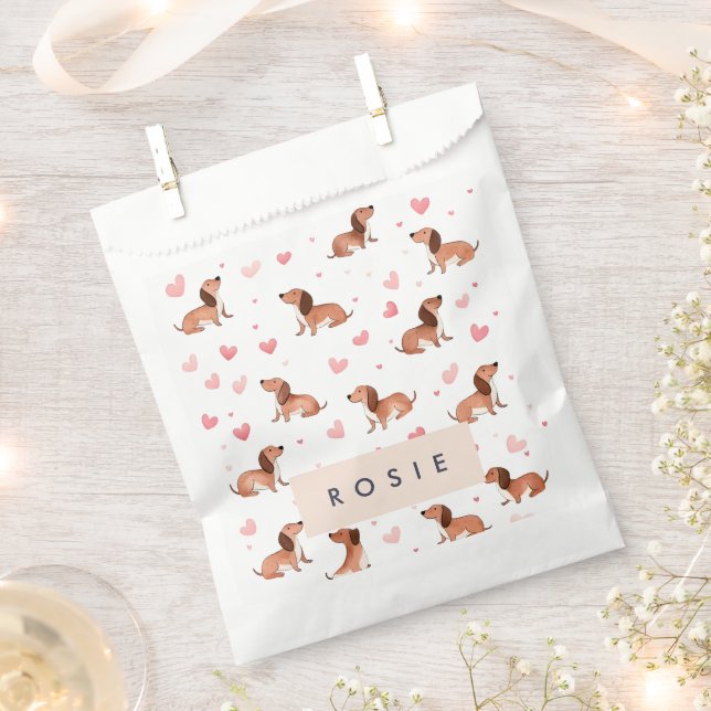Monogram Personalized Cute Dachshund Dog Favour Bag (Clipped)