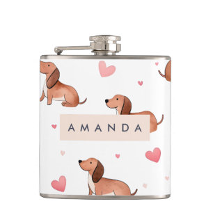 Monogram Personalized Cute Dachshund Dog Hip Flask