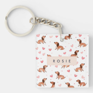 Monogram Personalized Cute Dachshund Dog Keychain