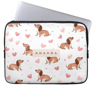 Monogram Personalized Cute Dachshund Dog Laptop Sleeve