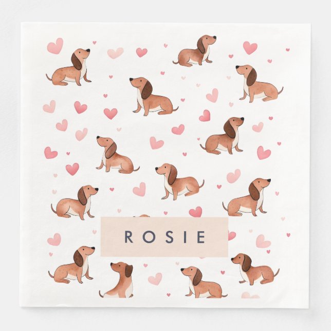 Monogram Personalized Cute Dachshund Dog Napkin (Front)