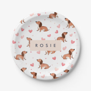 Monogram Personalized Cute Dachshund Dog Paper Plate