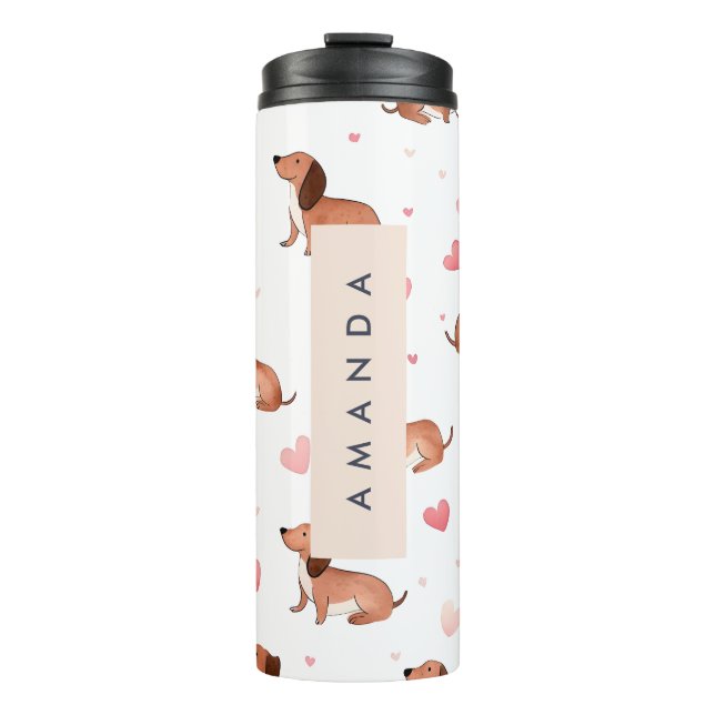 Monogram Personalized Cute Dachshund Dog Thermal Tumbler (Front)