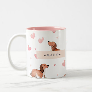 Monogram Personalized Cute Dachshund Dog Two-Tone Coffee Mug