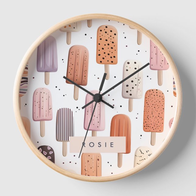 Monogram Personalized Cute Popsicle Pattern  Clock (Front)