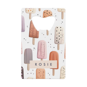 Monogram Personalized Cute Popsicle Pattern Credit Card Bottle Opener