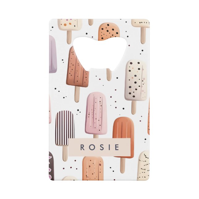 Monogram Personalized Cute Popsicle Pattern  Credit Card Bottle Opener (Front)
