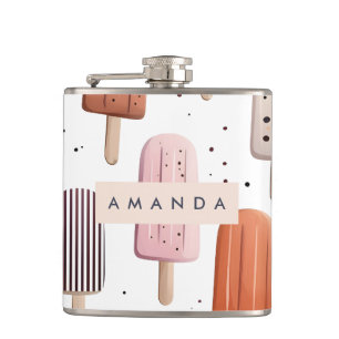 Monogram Personalized Cute Popsicle Pattern  Hip Flask