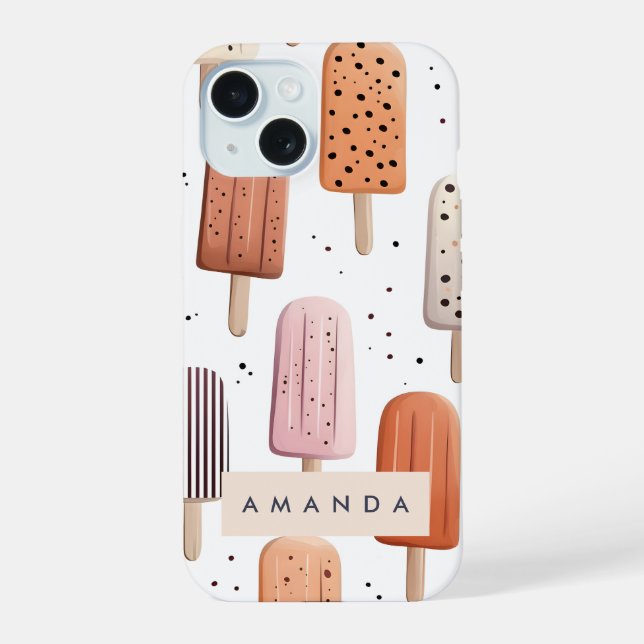 Monogram Personalized Cute Popsicle Pattern  iPhone 15 Case (Back)