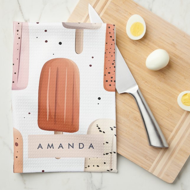 Monogram Personalized Cute Popsicle Pattern  Kitchen Towel (Quarter Fold)