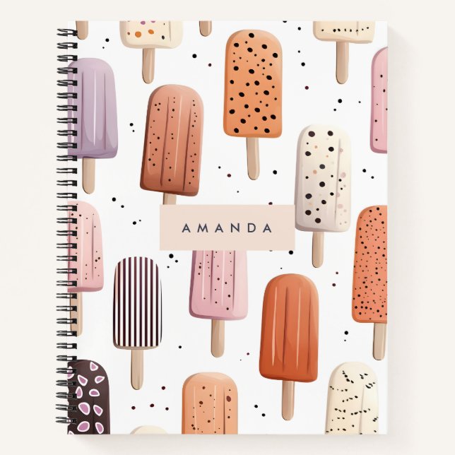Monogram Personalized Cute Popsicle Pattern  Notebook (Front)