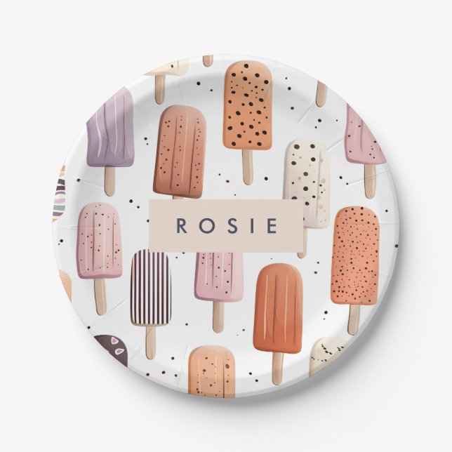 Monogram Personalized Cute Popsicle Pattern  Paper Plate (Front)