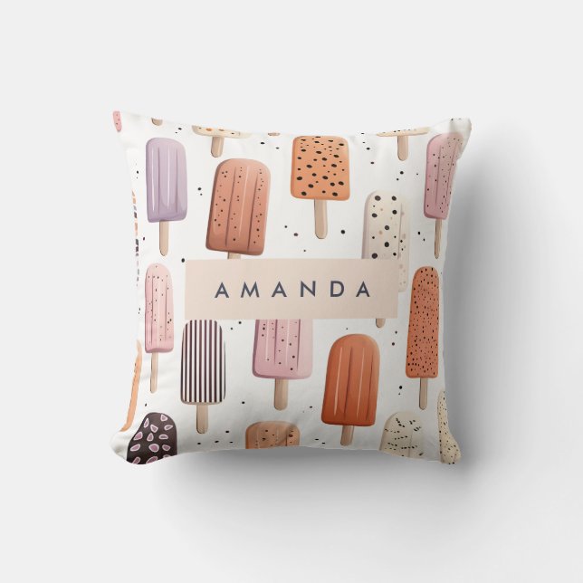 Monogram Personalized Cute Popsicle Pattern  Throw Pillow (Front)