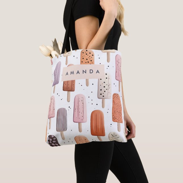 Monogram Personalized Cute Popsicle Pattern  Tote Bag (Close Up)