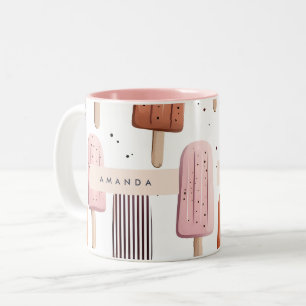 Monogram Personalized Cute Popsicle Pattern Two-Tone Coffee Mug