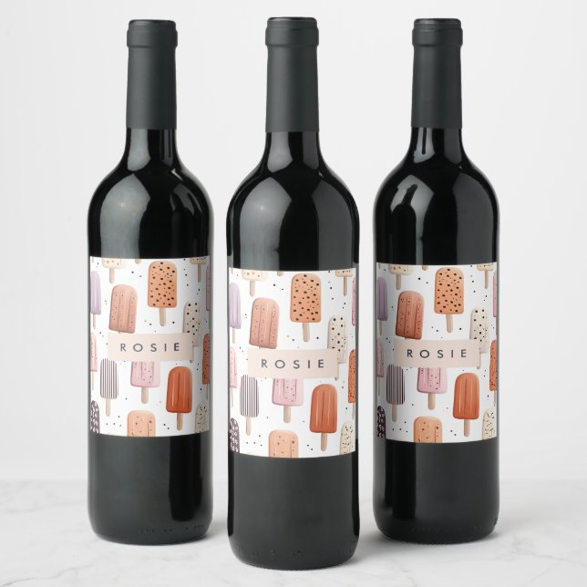Monogram Personalized Cute Popsicle Pattern  Wine Label (Bottles)