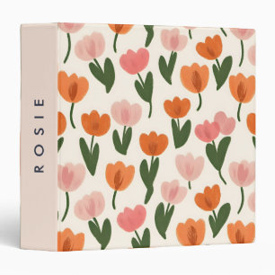 Monogram Personalized Cute Spring Tulip Pattern Binder