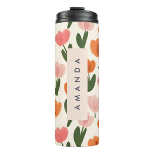 Monogram Personalized Cute Spring Tulip Pattern Thermal Tumbler