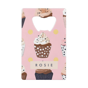 Monogram Personalized Cute Sweet Cupcake Credit Card Bottle Opener