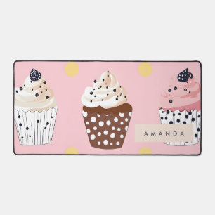 Monogram Personalized Cute Sweet Cupcake Desk Mat