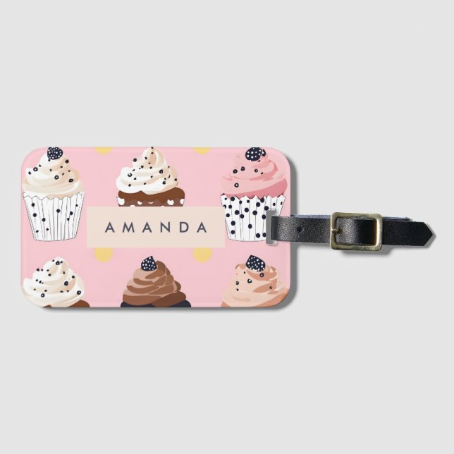 Monogram Personalized Cute Sweet Cupcake  Luggage Tag (Front Horizontal)
