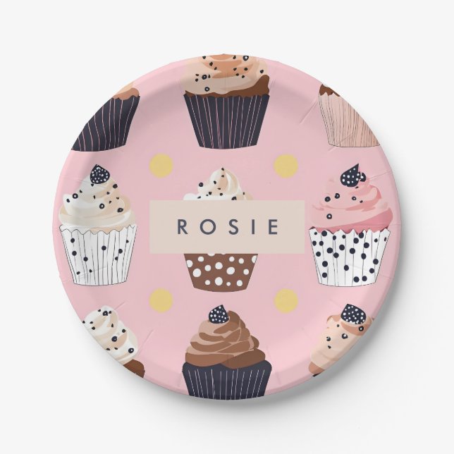 Monogram Personalized Cute Sweet Cupcake  Paper Plate (Front)
