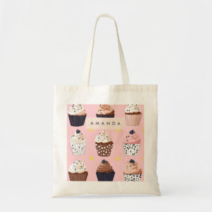 Monogram Personalized Cute Sweet Cupcake Tote Bag