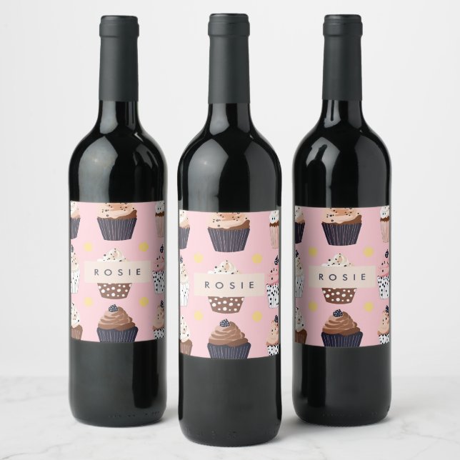 Monogram Personalized Cute Sweet Cupcake  Wine Label (Bottles)