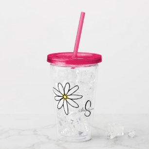 Monogram Personalized Daisy Doodle Gift Acrylic Tumbler