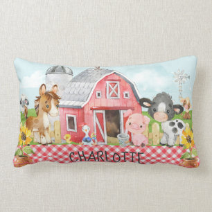 Monogram Personalized Farm Barnyard Animals Lumbar Pillow