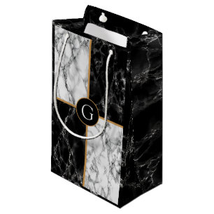 Monogram Personalized Gift Bag Black White Marble
