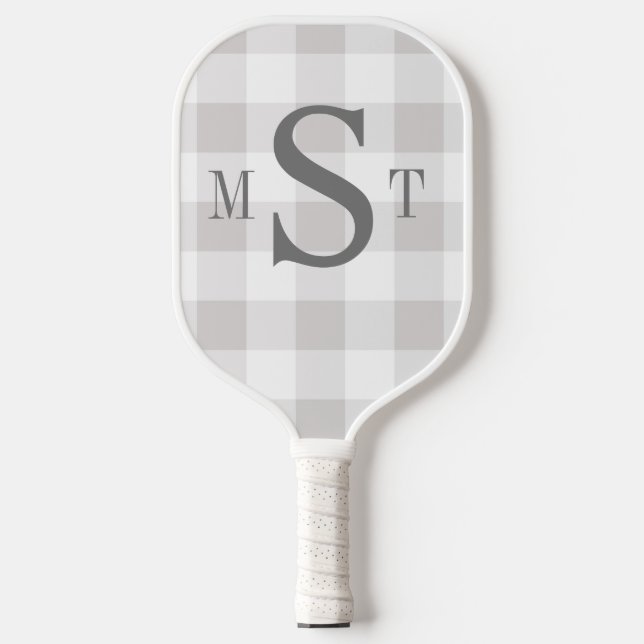 Monogram Personalized Grey Plaid Pickleball Paddle (Front)