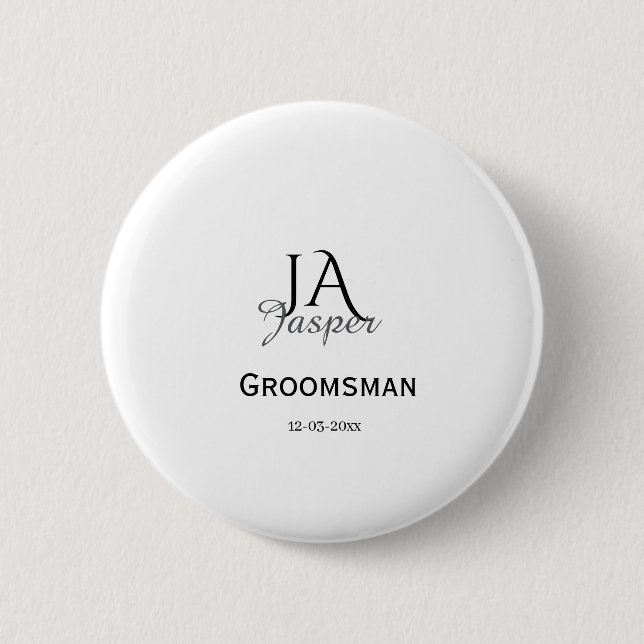 Monogram personalized groomsman best man name date 2 inch round button (Front)