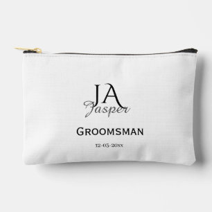 Monogram personalized groomsman best man name date accessory pouch