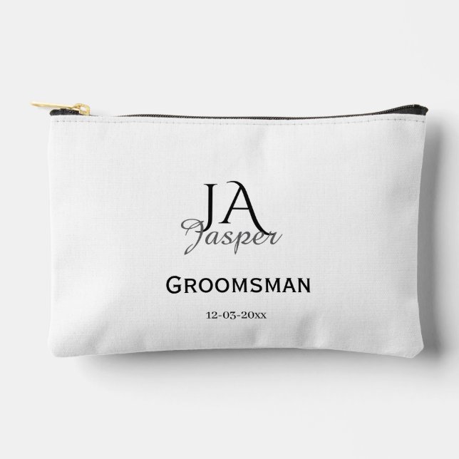 Monogram personalized groomsman best man name date accessory pouch (Front)