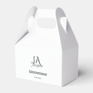 Monogram personalized groomsman best man name date favor box