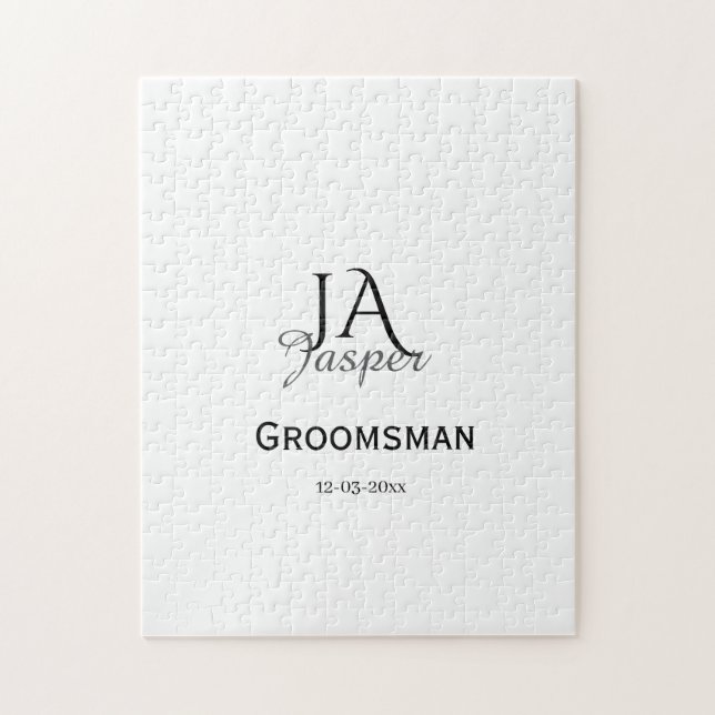 Monogram personalized groomsman best man name date jigsaw puzzle (Vertical)