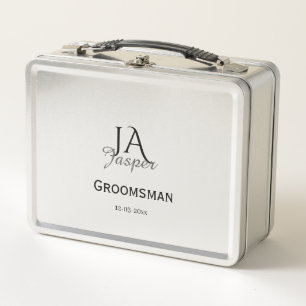 Monogram personalized groomsman best man name date metal lunch box