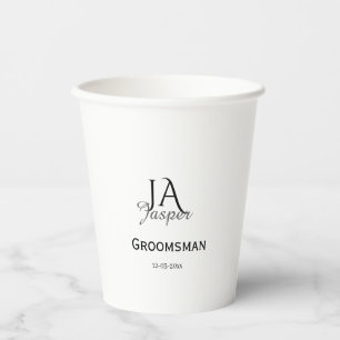 Monogram personalized groomsman best man name date paper cups