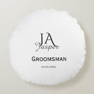 Monogram personalized groomsman best man name date round pillow