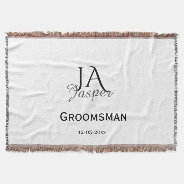 Monogram personalized groomsman best man name date throw blanket (Front)