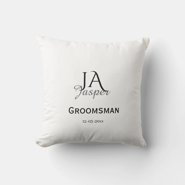 Monogram personalized groomsman best man name date throw pillow (Front)