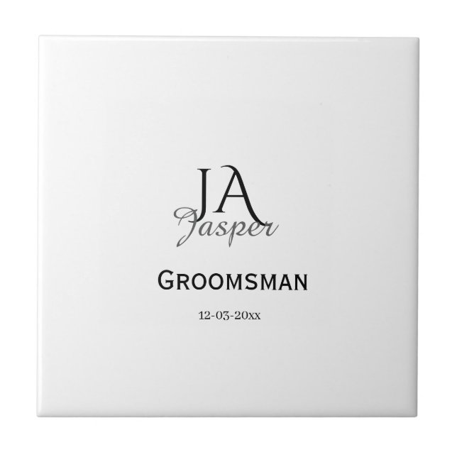 Monogram personalized groomsman best man name date tile (Front)