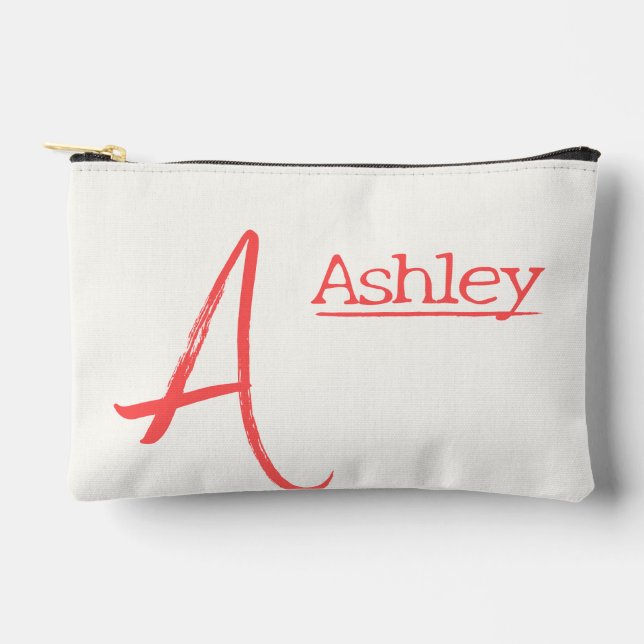 Monogram Personalized Initial and Name in Red Accessory Pouch (Front)