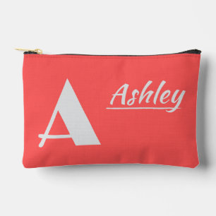 Monogram Personalized Initial and Name on Red Accessory Pouch