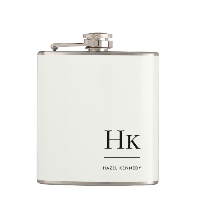 Monogram Personalized Ivory White Bachelorette Hip Flask (Front)