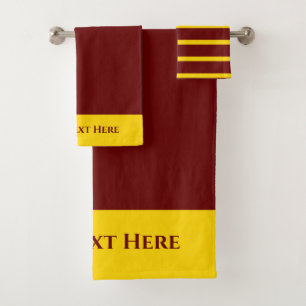 Monogram Personalized Maroon Burgundy Gold Yellow  Bath Towel Set