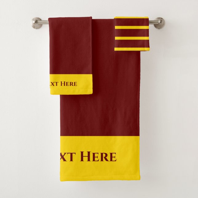 Monogram Personalized Maroon Burgundy Gold Yellow  Bath Towel Set (Insitu)