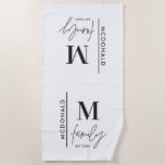 Monogram personalized modern minimal chic family beach towel<br><div class="desc">Modern monogram family black stylish elegant matching family gift. Ideal for family reunions,  vacations,  birthday and Christmas parties.</div>